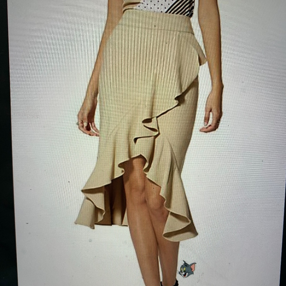 New York and Co Khaki Ruffle Wrap Skirt Tan Size 10 Medium M